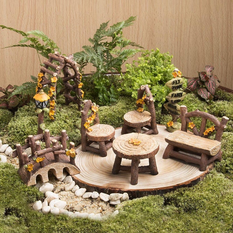 LATTOOK Store Fairy Garden Accessories, 8PCS Miniature Table and Chairs Set Fairy Garden Furniture Ornaments Kit for Home Outdoor Micro Landscape Decoration - Image 2